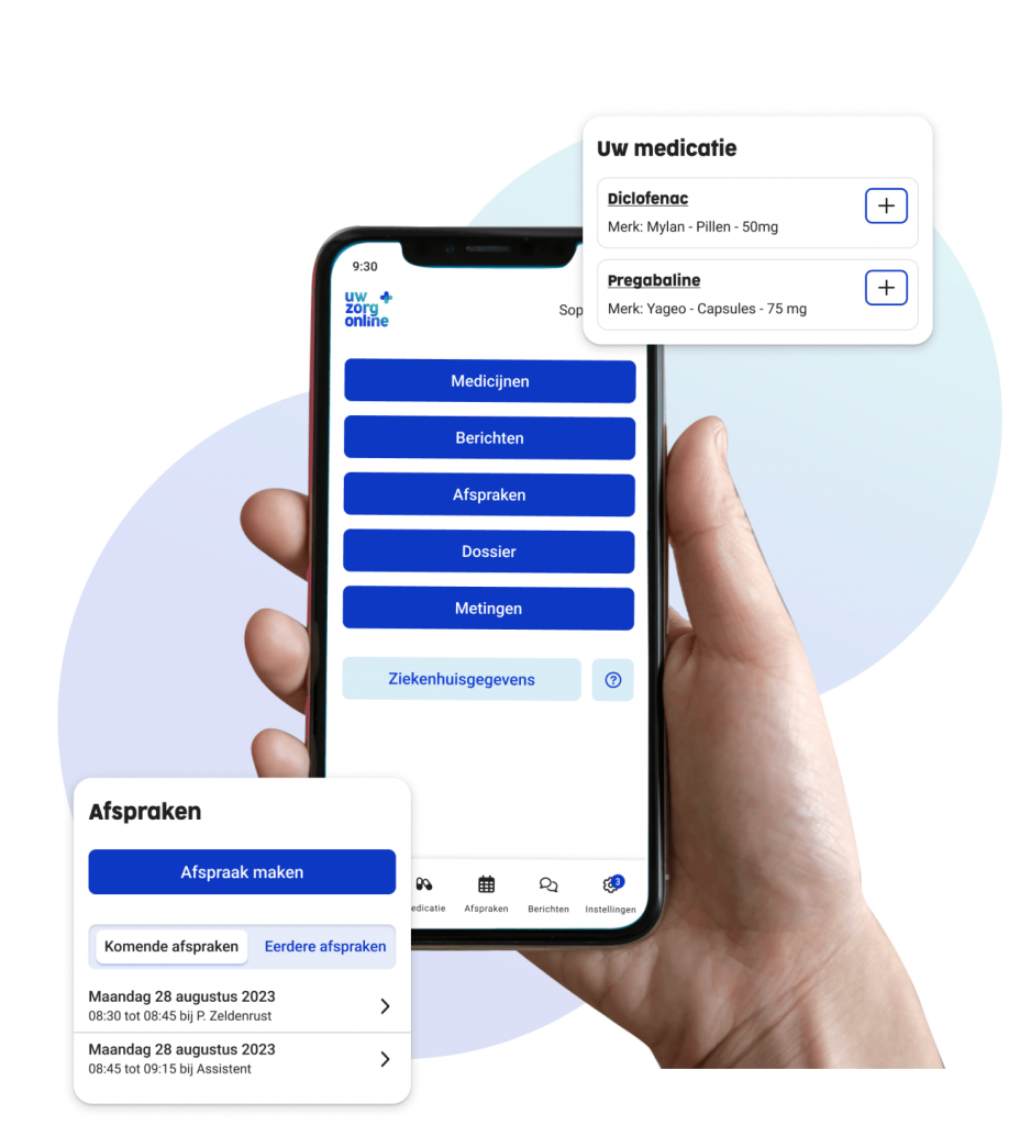 De Uw Zorg Online app heeft verschillende functies waarmee u uw zorgtaken kunt regelen, zoals medicijnen bestellen, afspraken maken en berichten versturen. 